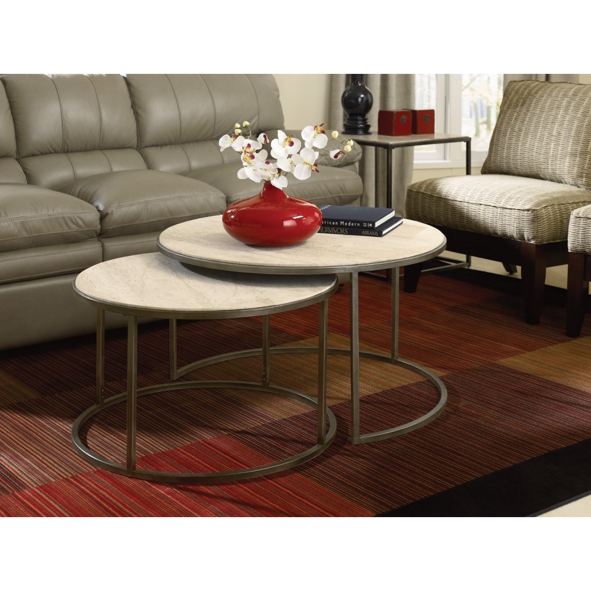 Hammary Modern Basics Round Cocktail Table with Nesting Tables